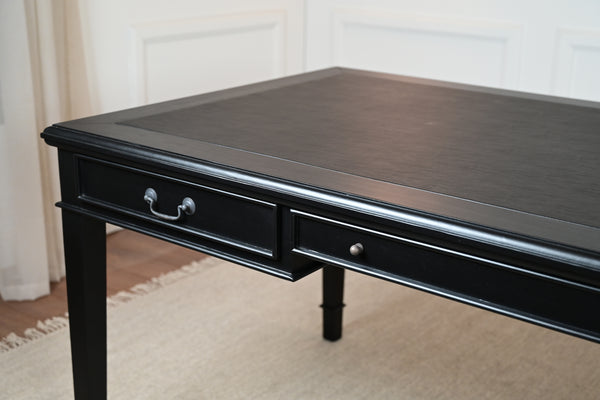 York 185x95 - classic English writing desk - black - Brass handles - mahogany