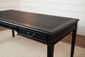 York 185x95 - classic English writing desk - black - Brass handles - mahogany