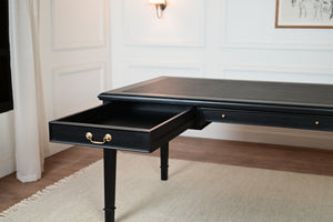 York 185x95 - klassieke Engelse schrijftafel - zwart - Gouden grepen - mahoniehout