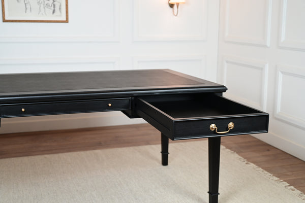 York 185x95 - klassieke Engelse schrijftafel - zwart - Gouden grepen - mahoniehout