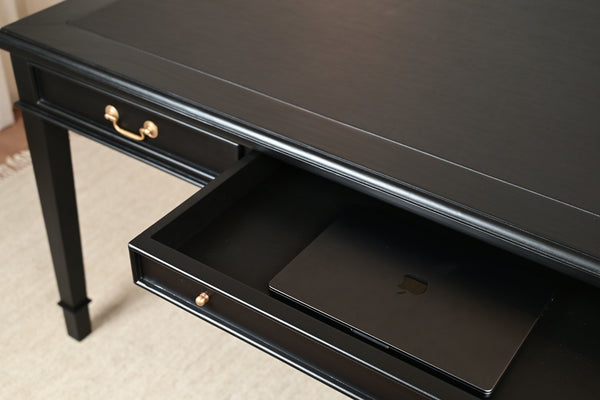 York 185x95 - klassieke Engelse schrijftafel - zwart - Gouden grepen - mahoniehout