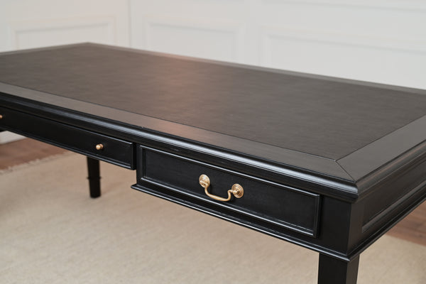 York 185x95 - klassieke Engelse schrijftafel - zwart - Gouden grepen - mahoniehout