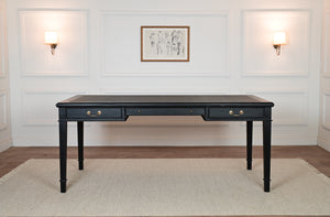 York 185x95 - klassieke Engelse schrijftafel - zwart - Gouden grepen - mahoniehout