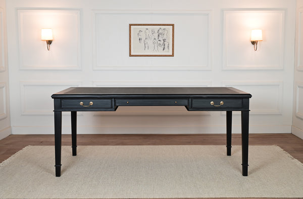 York 185x95 - klassieke Engelse schrijftafel - zwart - Gouden grepen - mahoniehout