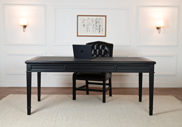 York 185x95 - classic English writing desk - black - Brass handles - mahogany