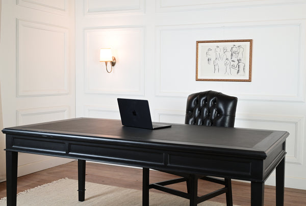 York 185x95 - classic English writing desk - black - Brass handles - mahogany