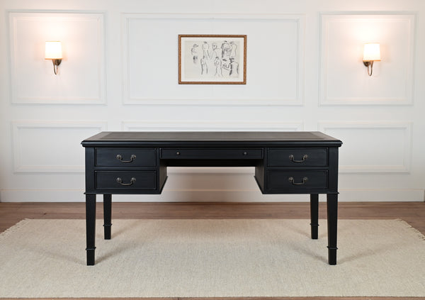 York Grande 160x80 - classic English writing desk - black - Brass handles - mahogany