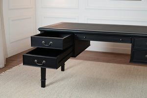 York Grande 160x80 - classic English writing desk - black - Brass handles - mahogany