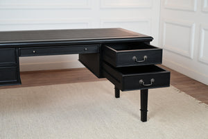 York Grande 160x80 - classic English writing desk - black - Brass handles - mahogany