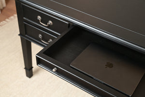 York Grande 160x80 - classic English writing desk - black - Brass handles - mahogany