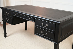 York Grande 160x80 - classic English writing desk - black - Brass handles - mahogany