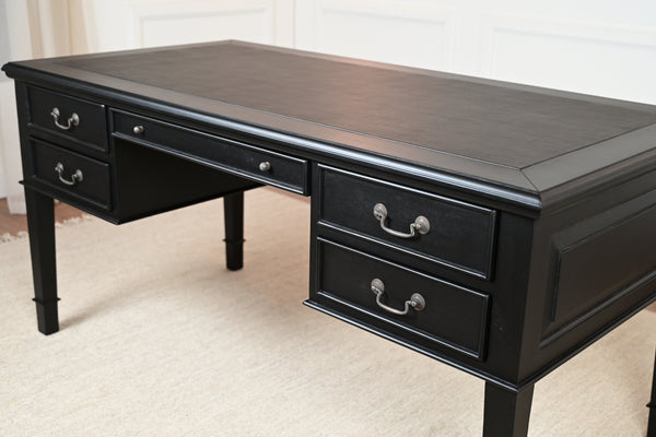 York Grande 160x80 - classic English writing desk - black - Brass handles - mahogany