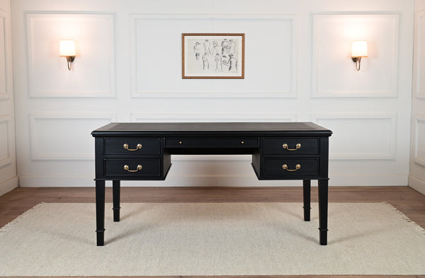 York Grande 160x80 - klassischer englischer Schreibtisch - schwarz - Goldgriffe - Mahagoni