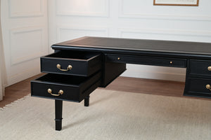 York Grande 160x80 - klassischer englischer Schreibtisch - schwarz - Goldgriffe - Mahagoni