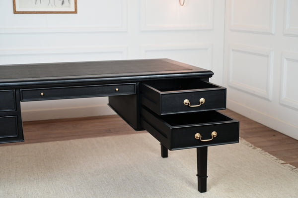 York Grande 160x80 - klassischer englischer Schreibtisch - schwarz - Goldgriffe - Mahagoni