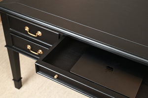 York Grande 160x80 - klassischer englischer Schreibtisch - schwarz - Goldgriffe - Mahagoni