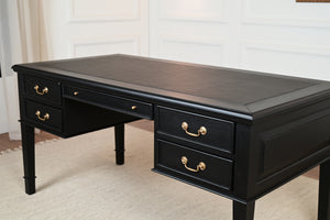 York Grande 160x80 - klassischer englischer Schreibtisch - schwarz - Goldgriffe - Mahagoni