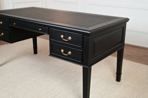 York Grande 160x80 - klassischer englischer Schreibtisch - schwarz - Goldgriffe - Mahagoni