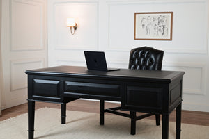 York Grande 160x80 - classic English writing desk - black - Brass handles - mahogany