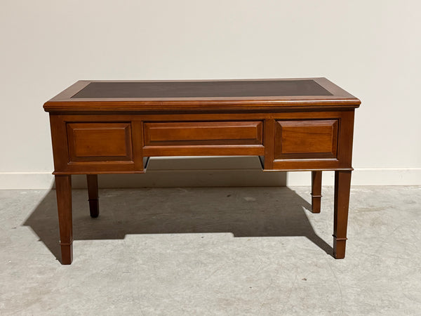 Vintage schrijftafel, klassiek Engels bureau, mahoniehout, bruin leer, 711