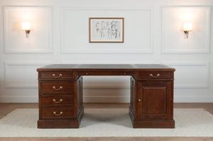 Regent 180x120 Mahonie, partnerdesk, klassiek Engels bureau, massief mahoniehout