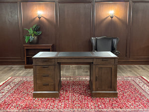 Bureau vintage, bureau anglais classique, chêne, cuir noir, 650