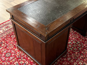 Vintage bureau, klassiek Engels bureau, teakhout, bruin leer, 660