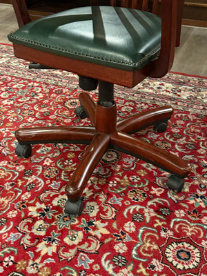 Vintage stoel, mahoniehout, groen leer, 119