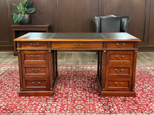 Bureau vintage, bureau anglais classique, acajou, cuir marron, 652