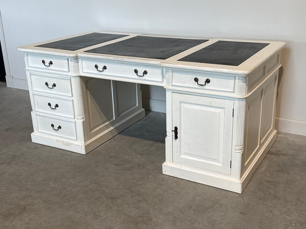 Vintage bureau, klassiek Engels bureau, mahoniehout, zwart leer, 697