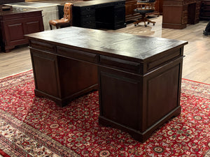 Vintage bureau, klassiek Engels bureau, teakhout, bruin leer, 589