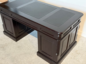 Vintage bureau, donker kers, klassiek Engels bureau, mahoniehout, zwart leer, 705