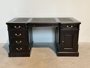 Vintage bureau, donker kers, klassiek Engels bureau, mahoniehout, zwart leer, 705