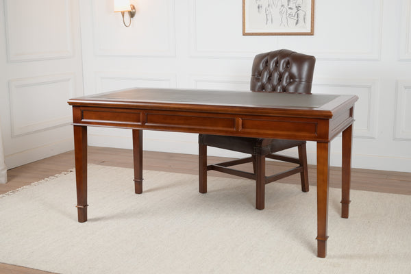York 160x80 Cedar - klassischer englischer Schreibtisch - Mahagoni - grünes Leder