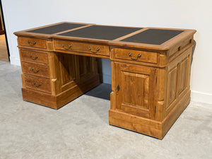 Vintage bureau, klassiek Engels bureau, teakhout, bruin leer, 690