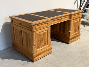 Vintage bureau, klassiek Engels bureau, teakhout, bruin leer, 690