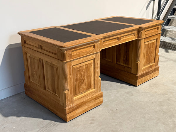 Vintage bureau, klassiek Engels bureau, teakhout, bruin leer, 690