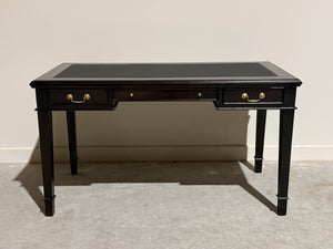 Vintage schrijftafel, klassiek Engels bureau, mahoniehout, zwart leer, 713