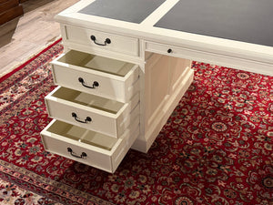 Vintage-Schreibtisch, weiß, klassischer englischer Schreibtisch, Mahagoni, schwarzes Leder, 639