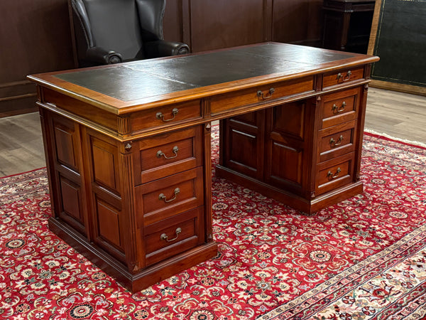 Bureau vintage, bureau anglais classique, acajou, cuir marron, 652