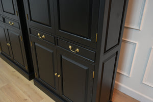 Vintage boekenkast, klassieke Engelse boekenkast, mahoniehout, zwart