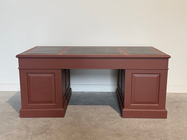 Vintage bureau, klassiek Engels bureau, mahoniehout, bruin leer, 709