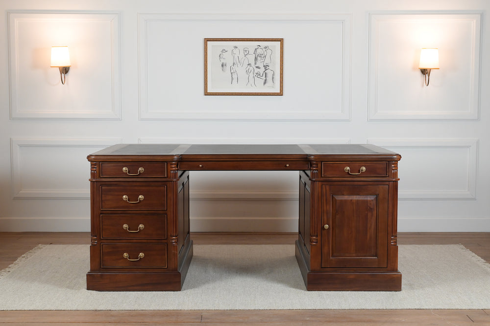 Pilier 180x120 Acajou, bureau de partenaire, bureau anglais classique, acajou massif