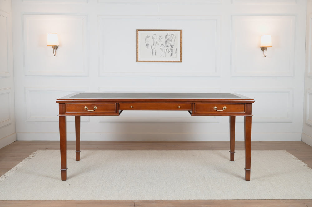 York 185x95 Cedar - klassieke Engels schrijftafel - mahoniehout - groen leer