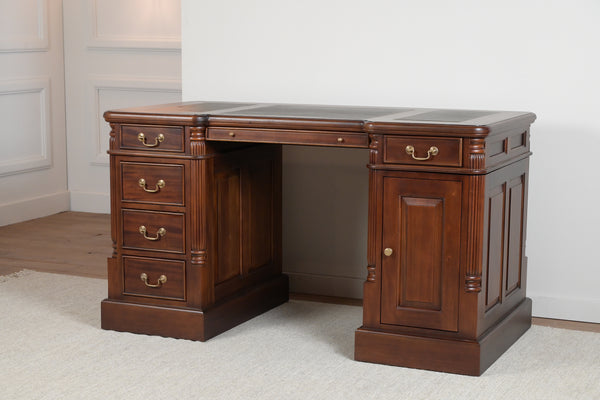 Säule 140x70 Mahagoni, klassischer englischer Schreibtisch, massives Mahagoni