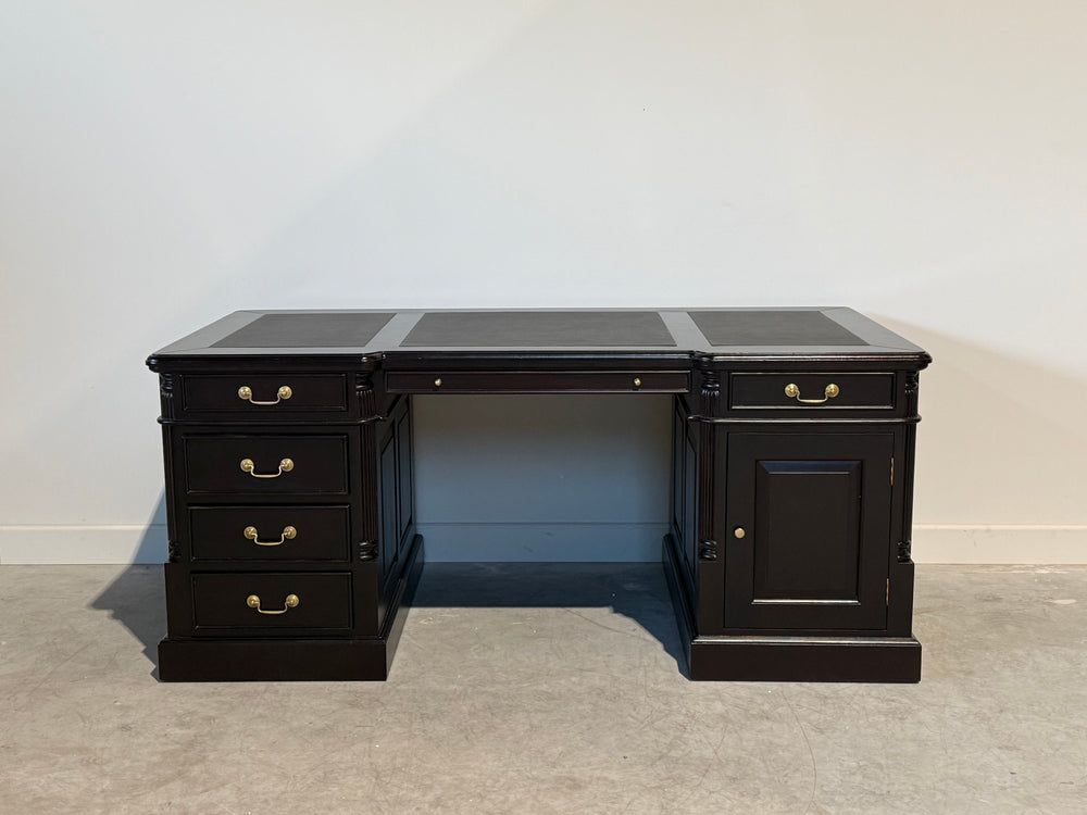 Vintage bureau, donker kers, klassiek Engels bureau, mahoniehout, zwart leer, 706