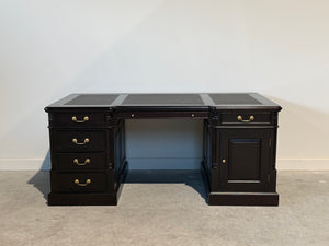 Vintage bureau, donker kers, klassiek Engels bureau, mahoniehout, zwart leer, 706