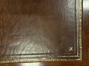 Vintage bureau, antiek, klassiek Engels bureau, eikenhout, bruin leer, 581