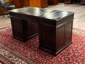 Vintage bureau, klassiek Engels bureau, mahoniehout, bruin leer, 669