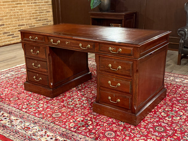 Bureau vintage, bureau anglais classique, bois de cerisier, cuir orange, 654